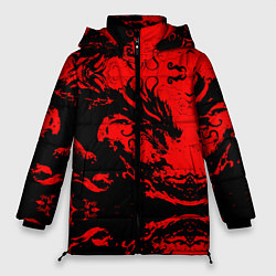 Женская зимняя куртка Черный дракон на красном небе