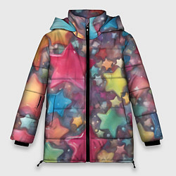 Женская зимняя куртка Разноцветные новогодние звёзды