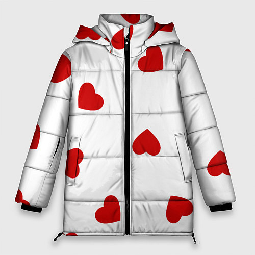 Женская зимняя куртка Красные сердечки на белом / 3D-Черный – фото 1