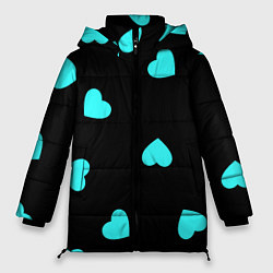 Женская зимняя куртка С голубыми сердечками на черном