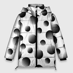 Куртка зимняя женская Черные полосатые шары на белом, цвет: 3D-светло-серый