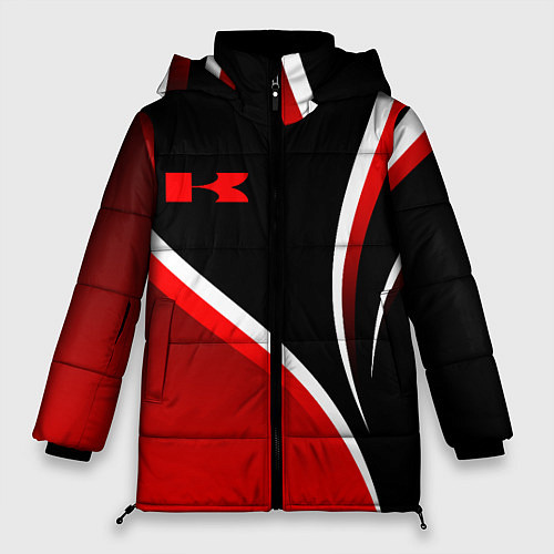 Женская зимняя куртка Кавасаки - красные волны / 3D-Черный – фото 1