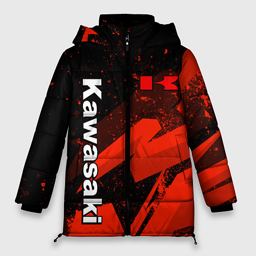 Женская зимняя куртка Кавасаки - красные брызги / 3D-Черный – фото 1