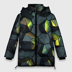 Куртка зимняя женская Черная текстура с зелеными камнями, цвет: 3D-черный