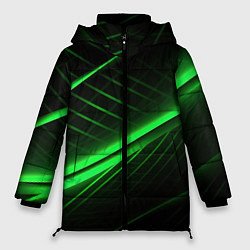 Куртка зимняя женская Зеленые полосы на черном фоне, цвет: 3D-красный
