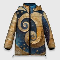 Куртка зимняя женская Синий золотой декоративный орнамент, цвет: 3D-светло-серый