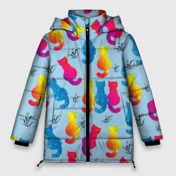 Куртка зимняя женская Коты звездные и веточки, цвет: 3D-светло-серый