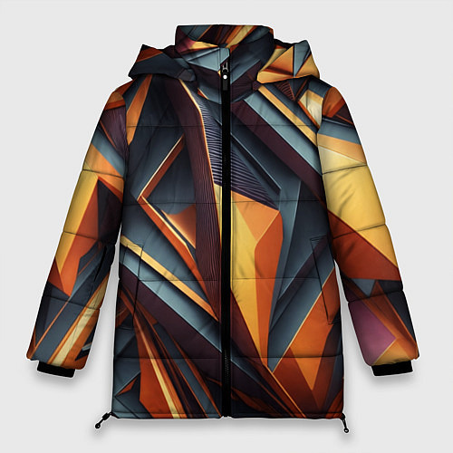 Женская зимняя куртка Разноцветная 3D геометрия узоров метавселенной / 3D-Черный – фото 1