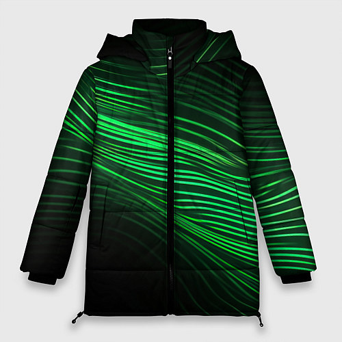 Женская зимняя куртка Green neon lines / 3D-Черный – фото 1