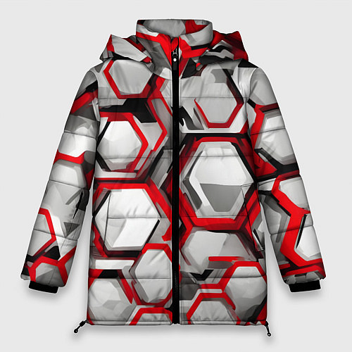 Женская зимняя куртка Кибер Hexagon Красный / 3D-Черный – фото 1
