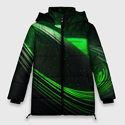 Куртка зимняя женская Зеленые абстрактные волны, цвет: 3D-черный