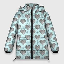 Куртка зимняя женская Сердечко черно - белое и снежинка, цвет: 3D-светло-серый