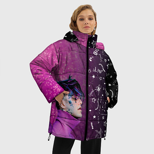 Женская зимняя куртка Лил Пип тату фиолетовый / 3D-Светло-серый – фото 3