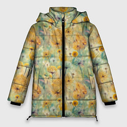 Куртка зимняя женская Одуванчики узор, цвет: 3D-светло-серый