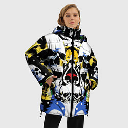 Куртка зимняя женская Паттерн из черепов - поп-арт, цвет: 3D-красный — фото 2