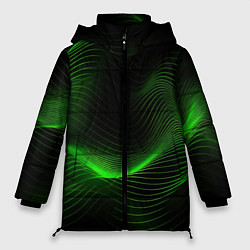 Женская зимняя куртка Зеленая абстракция на черном фоне