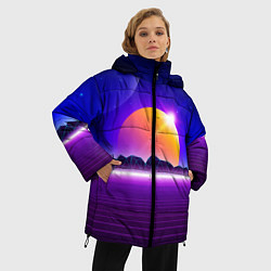 Куртка зимняя женская Mountains - sun - space - vaporwave, цвет: 3D-красный — фото 2