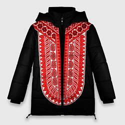 Куртка зимняя женская Красный орнамент в руском стиле, цвет: 3D-красный
