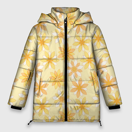 Женская зимняя куртка Желтые геометричные цветы / 3D-Красный – фото 1