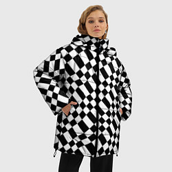 Куртка зимняя женская Шахматка искажённая чёрно-белая, цвет: 3D-черный — фото 2