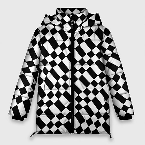 Женская зимняя куртка Шахматка искажённая чёрно-белая / 3D-Черный – фото 1