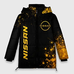 Куртка зимняя женская Nissan - gold gradient: надпись, символ, цвет: 3D-черный