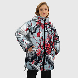 Куртка зимняя женская Лепестки цветущей вишни - сакура, цвет: 3D-светло-серый — фото 2
