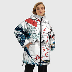 Куртка зимняя женская Хокусай большая волна в Канагаве - пародия укиё, цвет: 3D-черный — фото 2