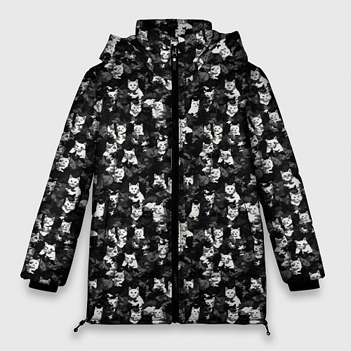 Женская зимняя куртка Камуфляж с котиками / 3D-Черный – фото 1