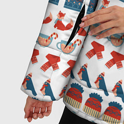 Куртка зимняя женская Зимний новогодний принт с оленями подарками, цвет: 3D-красный — фото 2