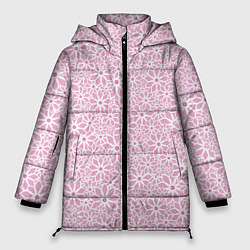 Куртка зимняя женская Цветочный паттерн нежный сиреневый, цвет: 3D-черный