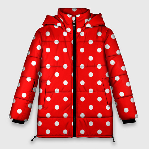 Женская зимняя куртка Белый горошек на красном / 3D-Черный – фото 1