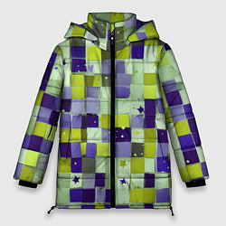 Женская зимняя куртка Ретро квадраты болотные