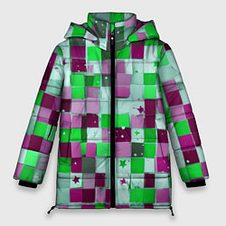 Куртка зимняя женская Ретро Квадраты, цвет: 3D-светло-серый