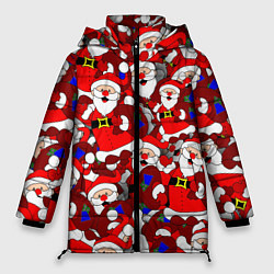 Куртка зимняя женская Новогодний паттерн с дедами морозами, цвет: 3D-светло-серый