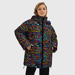 Куртка зимняя женская Абстрактные разноцветные линии на черном фоне, цвет: 3D-черный — фото 2