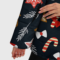 Куртка зимняя женская Рождественские пряники - праздничный паттерн, цвет: 3D-красный — фото 2