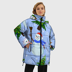 Куртка зимняя женская Снеговики с новогодними елками паттерн, цвет: 3D-черный — фото 2
