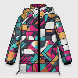 Женская зимняя куртка Разноцветные ретро фигуры