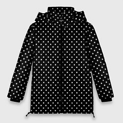 Женская зимняя куртка В мелкий горошек на черном фоне