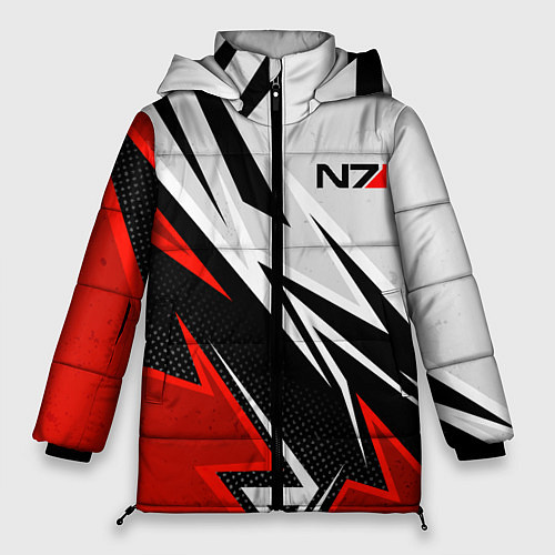 Женская зимняя куртка N7 mass effect - white and red / 3D-Черный – фото 1
