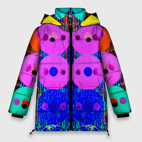 Женская зимняя куртка Паттерн из дисков - неон - нейросеть / 3D-Черный – фото 1