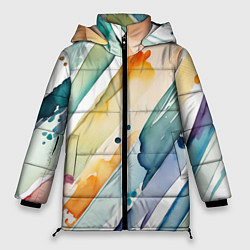 Женская зимняя куртка Цветный акварельные мазки - нейросеть