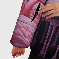 Куртка зимняя женская Стая розовых фламинго в темноте, цвет: 3D-черный — фото 2