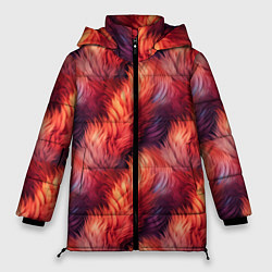 Куртка зимняя женская Красный мех паттерн, цвет: 3D-красный