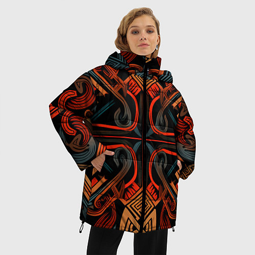 Женская зимняя куртка Орнамент в скандинавском стиле / 3D-Светло-серый – фото 3