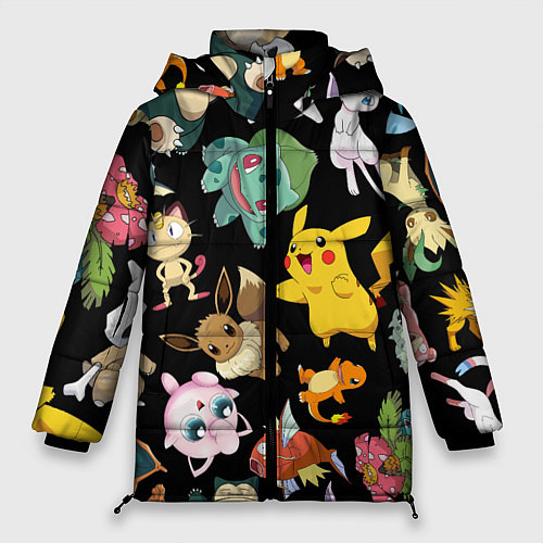 Женская зимняя куртка Пикачу и другие покемоны / 3D-Черный – фото 1