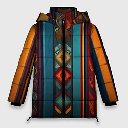 Куртка зимняя женская Этнический орнамент в вертикальную полоску, цвет: 3D-красный
