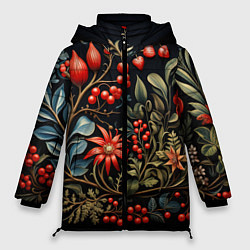 Женская зимняя куртка Новогодние ягоды и цветы