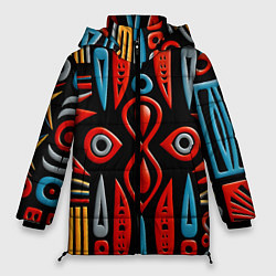 Женская зимняя куртка Красно-синий узор в африканском стиле